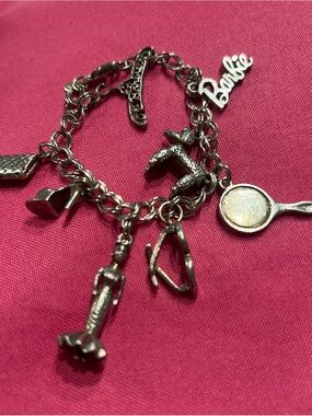 Vintage 1990 Barbie Silver 925 Charm Bracelet - all 8 original charms